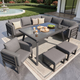 8 - Person Crescent-shaped Garden Sofa Set With Glass Table