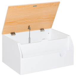 White MDF Children’s Storage Chest Toy Box With Wood Grain Printed Lift Lid Slow Close Gas Safety Hinge Front Integrated Book Slot Large Capacity Orga