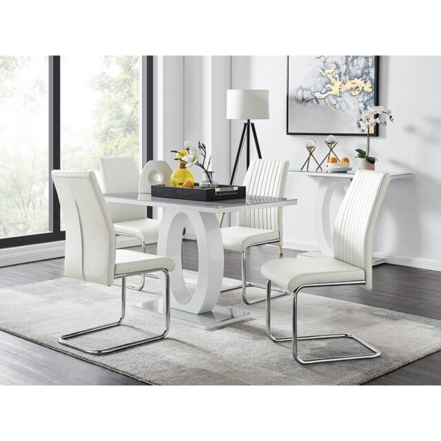 Scottsmoor Modern High Gloss & Glass Dining Table with 4 Luxury Faux Leather Chairs