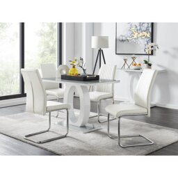 Scottsmoor Modern High Gloss & Glass Dining Table with 4 Luxury Faux Leather Chairs