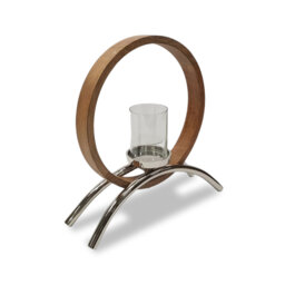 Try Circular Wooden and Metal Candle Holder Ornament and Home Accessory in Silver Natural