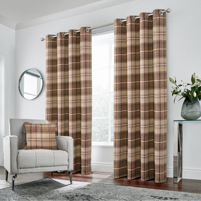 100% Blackout Curtains Check Eyelet Bedroom Tartan Curtain Plaid Brushed Cheque Pair of Highland Woolen Look Window Treatment for Living Room Green 46