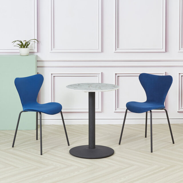 Round Faux Marble Top Metal Base Dining Table