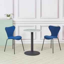 Round Faux Marble Top Metal Base Dining Table