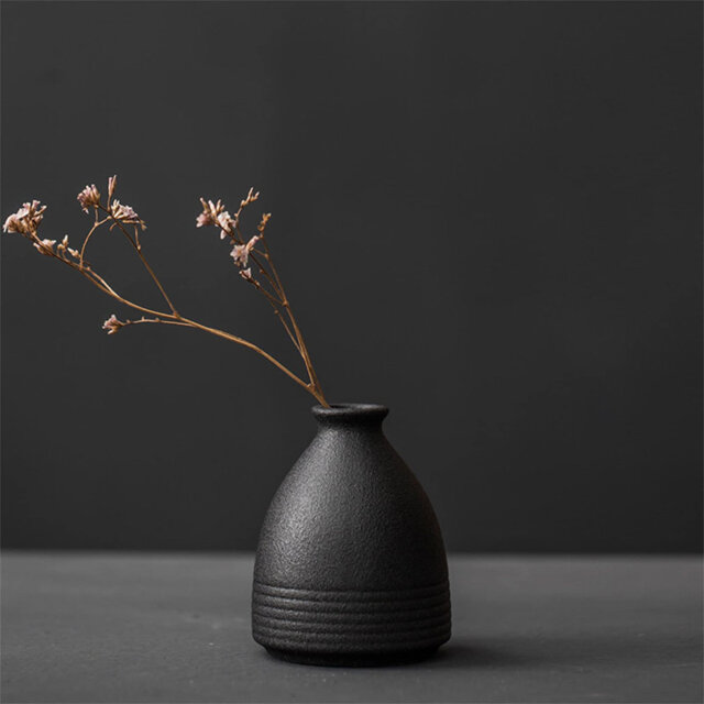 Modern Rustic Mini Black Ceramic Vases Set Of 3 For Home Decor, Bud Vases Set, Decorative Vase For Pampas Grass & Dried Flowers