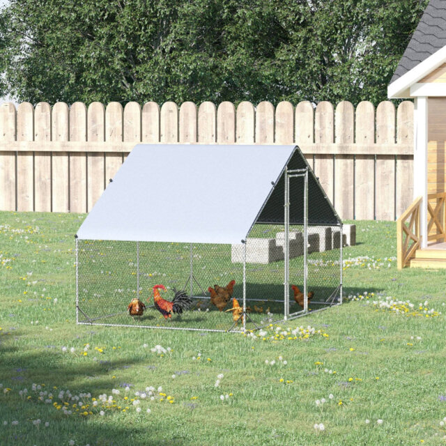Seren Spacious Galvanised Walk-in Chicken Coop with Weather-Resistant Cover and Lockable Door