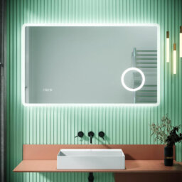 100*60cm, Bathroom Mirror - LED Light, Anti - Fog, with Clock and Magnifying Sub-mirror