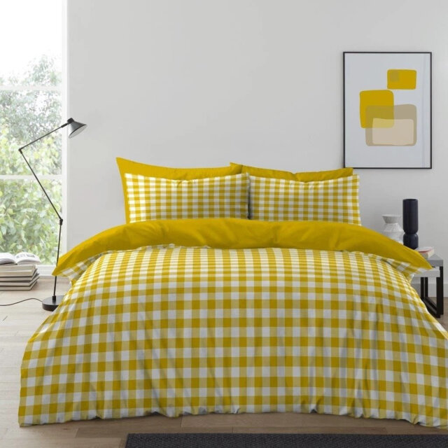Luxury Gingham Microfibre Duvet Cover Set with Pillowcases Soft Breathable Easy Care Bedding All Sizes