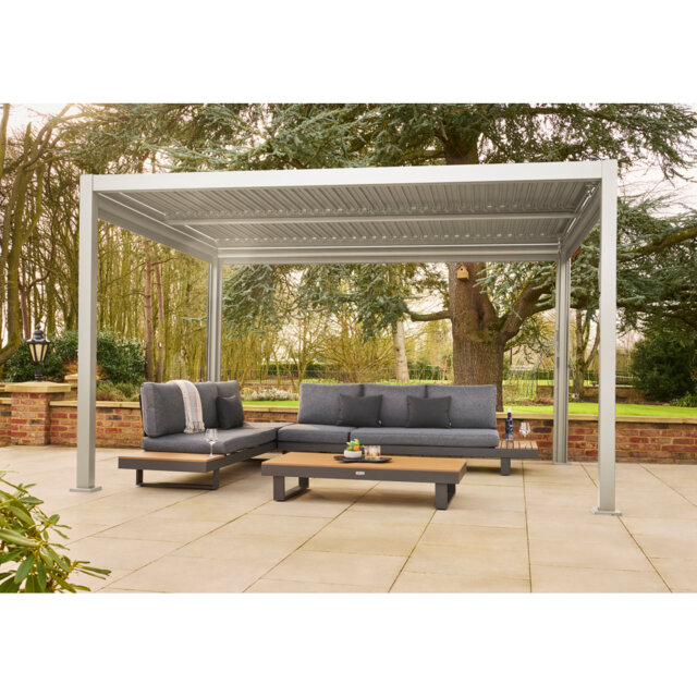 Nexus Beige Aluminium Pergola 3m x 4m with LEDs and 4 Pull Down Screens