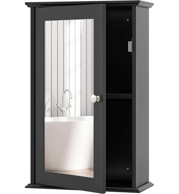 Bathroom Medicine Cabinet Wall Mounted Mirror Cabinet w/ Single Door