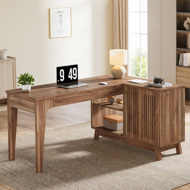 144.8Cm W L-Shaped Writing Desk and Cabinet