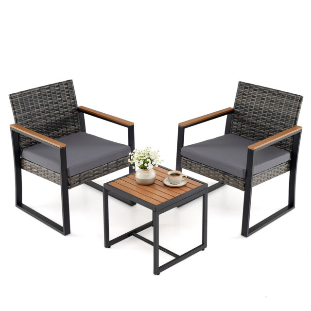 3-Piece PE Wicker Patio Furniture Set Outdoor Bistro Set