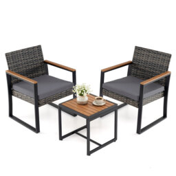 3-Piece PE Wicker Patio Furniture Set Outdoor Bistro Set