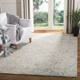 Linsly Geometric Handmade Tufted Wool/Cotton Light Green/Ivory Area Rug