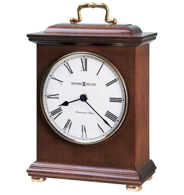Mid-Century Modern Roman Numeral Solid Wood Quartz Movement / Crystal Tabletop Clock in Windsor Cherry/Polished Brass