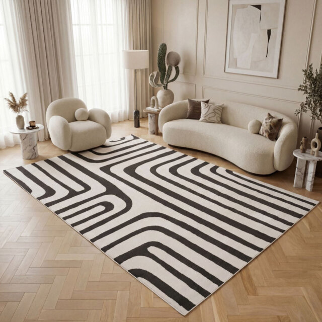 Loft Modern Curved Line Living Room Area Rug and Runner Soft Pile