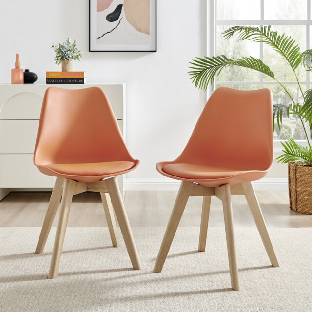 Stolm Bright Moulded Plastic Dining Chair with Wooden Legs and Foam Cushion Seat