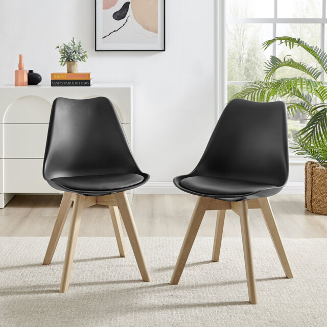 Stolm Bright Moulded Plastic Dining Chair with Wooden Legs and Foam Cushion Seat