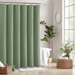 Extra Wide 275 x 182 cm Waffle Shower Curtain with 18 Plastic Hooks, White