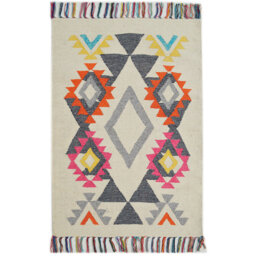 Country Handmade Kilim Cotton White/Grey/Orange Rug