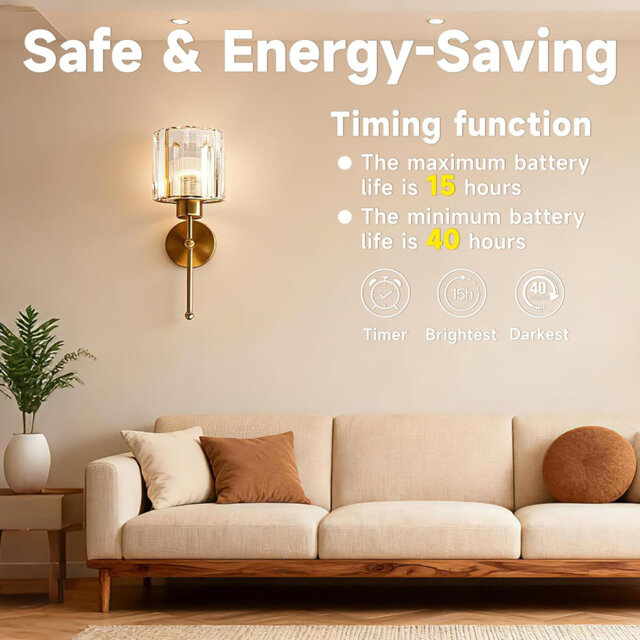 Battery Operated Wall Sconce Set of Two Crystal Rechargeable Wall Lamp with Remote Control 15 RGB Colors-3 Color Temperatures Dimmable Wireless Wall L