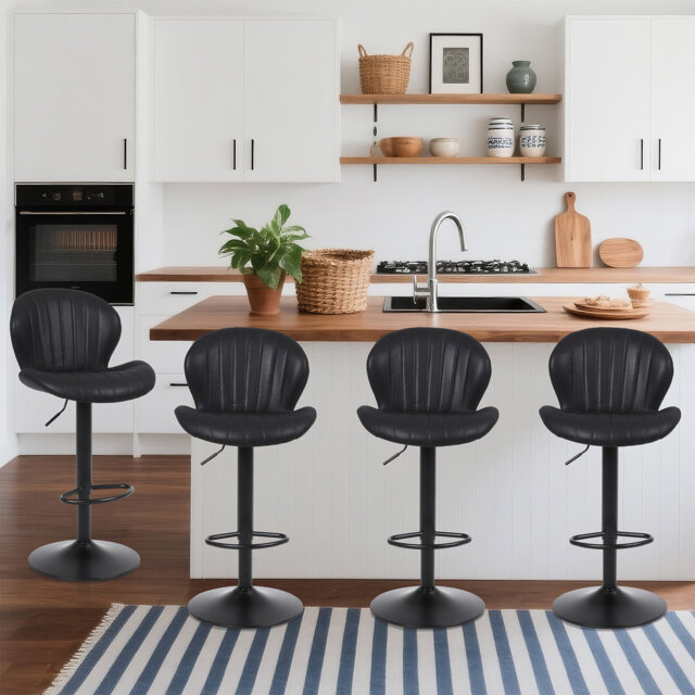 Modern Faux Leather Black Bar Stool, Armless Kitchen Island Counter Stool With Back Support, Swivel, Set Of 2 Or 4