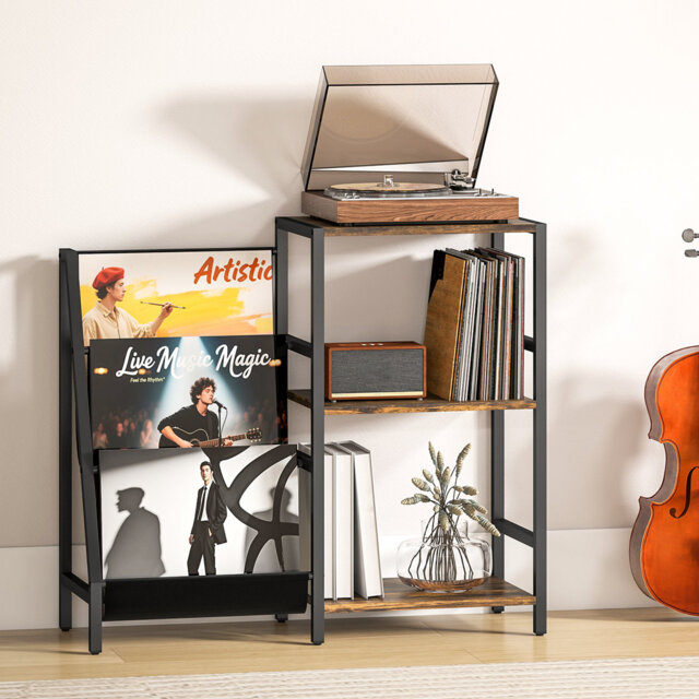 HOMCOM Record Player Stand with Vinyl Record Storage