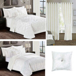Salzman Polyester Crushed Velvet Set Of 4 Bedspread Duvet cover Curtain and Cushion Cover
