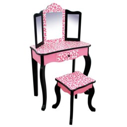 Teamson Kids - Fashion Leopard Prints Gisele Play Vanity Set - Pink / Black