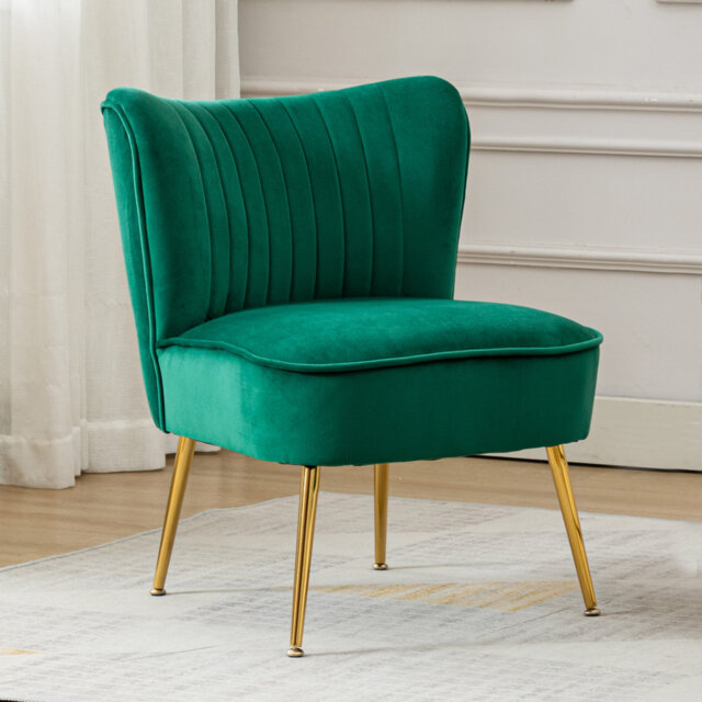 Allyna Modern Velvet Accent Chair Armchair with Metal Legs for Living Room/Bedroom