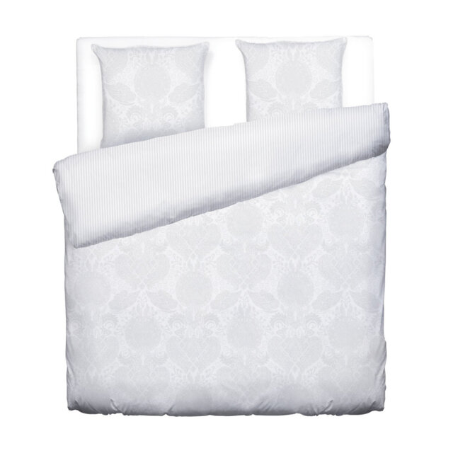 Duvet Cover + 2 Pillowcases Cotton Satin Jacquard Woven Arles White - 240 X 220 Cm + 2 X (63 X 63 Cm)