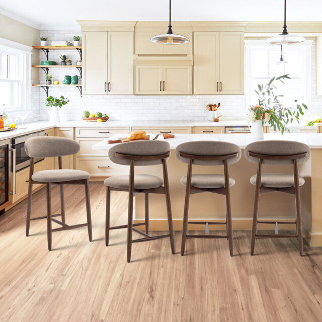 Upholstered Counter Stool with Solid Wood Frame
