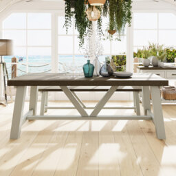 Brents Solid Wood Trestle Base Extending Dining Table. 100cm x 200-290cm. Includes 2 Extension Leaves