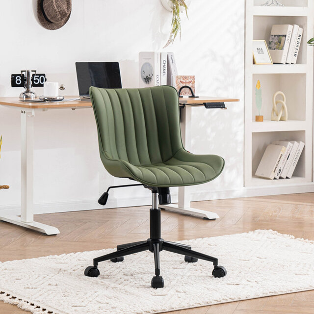 Swivel Adjustable Office Chair Ergonomic Faux Leather Desk Chair with Backrest Comfortable Padded Executive Chair for Home Office, Vanity Room
