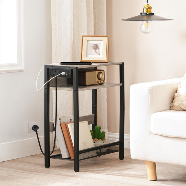 Charging Station, Narrow, Slim Side Table with Storage