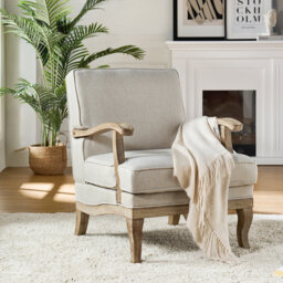 Amilio 71.1cm W Farmhouse Polyester Armchair with Solid Wood Legs