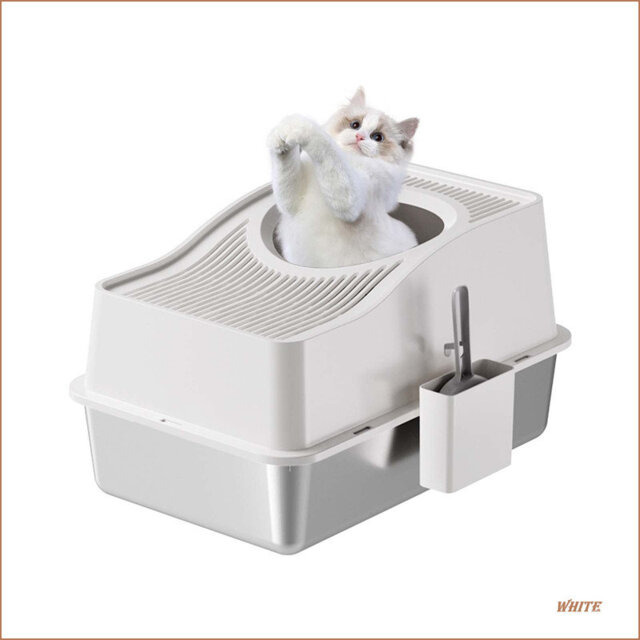 Stainless Steel Fully Enclosed Cat Litter Box With Hollow Lid And Heightened Lid To Prevent Splashing And Carry-Out, Top-Entry Deodorizing Cat Toilet