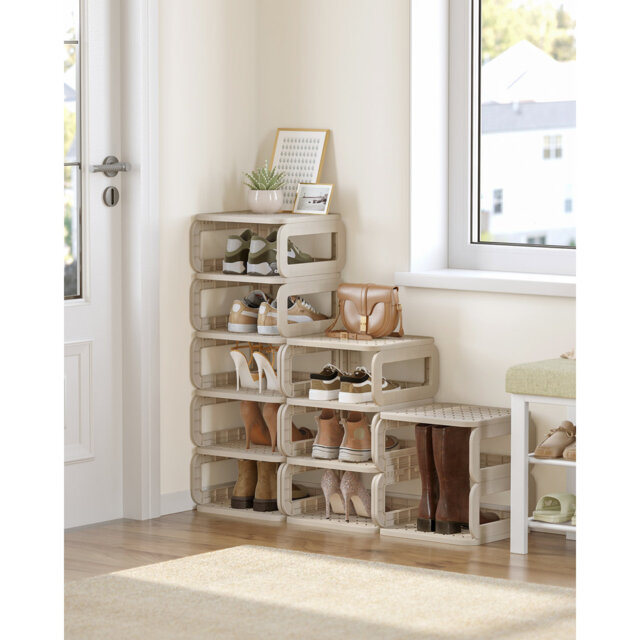 Shoe Rack, Shoe Storage, 10 Compartments, Shoe Organiser, Narrow Shoe Shelf, Open Shelf For Hallway, Living Room, Bathroom, Space-Saving, Cappuccino B