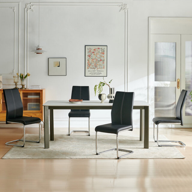 Faux Leather Dining Chair Set with Chrome Cantilever Base