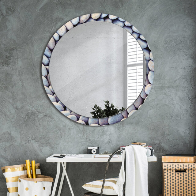 Huldar Round Glass Framed Wall Mounted Accent Mirror in Blue
