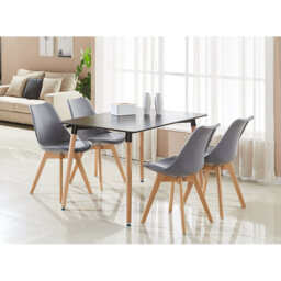 Suellen 4 Person Dining set - a Rectangular Plastic Dining Table with Wooden Legs and a Set of 4 Faux Leather Cushion Padded Dining Chairs for Dining