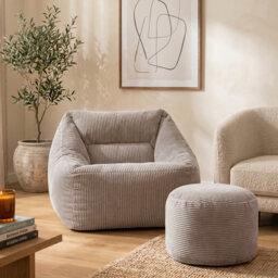 Natalia Corduroy Armchair Bean Bag and Round Footstool