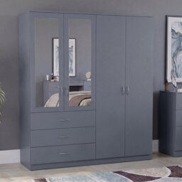 Modern 4 Door 3 Drawer Mirrored Wardrobe with Hanging Rail for Bedroom Storage & Organisation