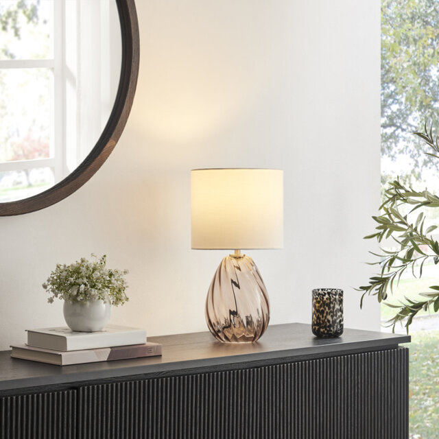 Arelia Small Textured Swirl Brown Glass Table Lamp - Teardrop Shape