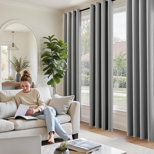 66×72in Eyelet Thermal Blackout Curtains Pair, Soundproof Room Darkening Drapes