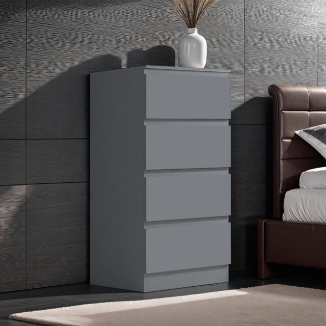 Carlton 4 Drawer Tallboy Chest Of Drawers. 40cm Wide. Matt Finish. Scratch Resistant. Modern No Handle Design.