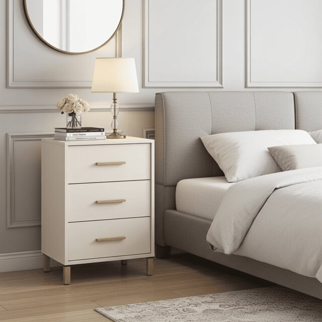 Nightstand 3 Drawer Modern Bedside Table With Shelf Storage Cashmere And Artisan Oak Effect For Bedroom Furniture