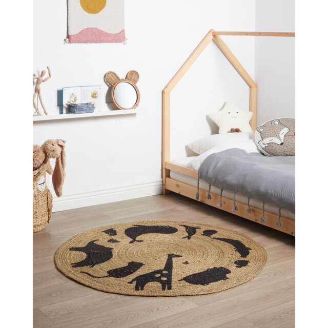 Round Rolfe Animal Print Hand Knotted Beige Area Rug