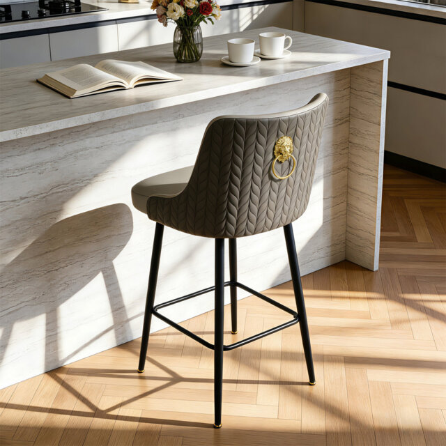 Bar Stool Upholstered Counter Height Bar Stool With Lion Knocker Breakfast Swivel Bar Chair For Kitchen Island