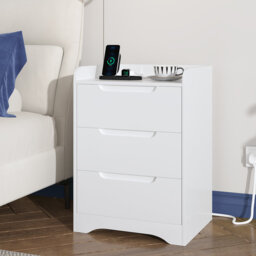 3 Drawer Bedside Table with Charging Station, Bedside Cabinet with Spacious Tabletop, 2 AC Sockets, 1 USB-A & 1 USB-C Port, 35cm W Bedside Table
